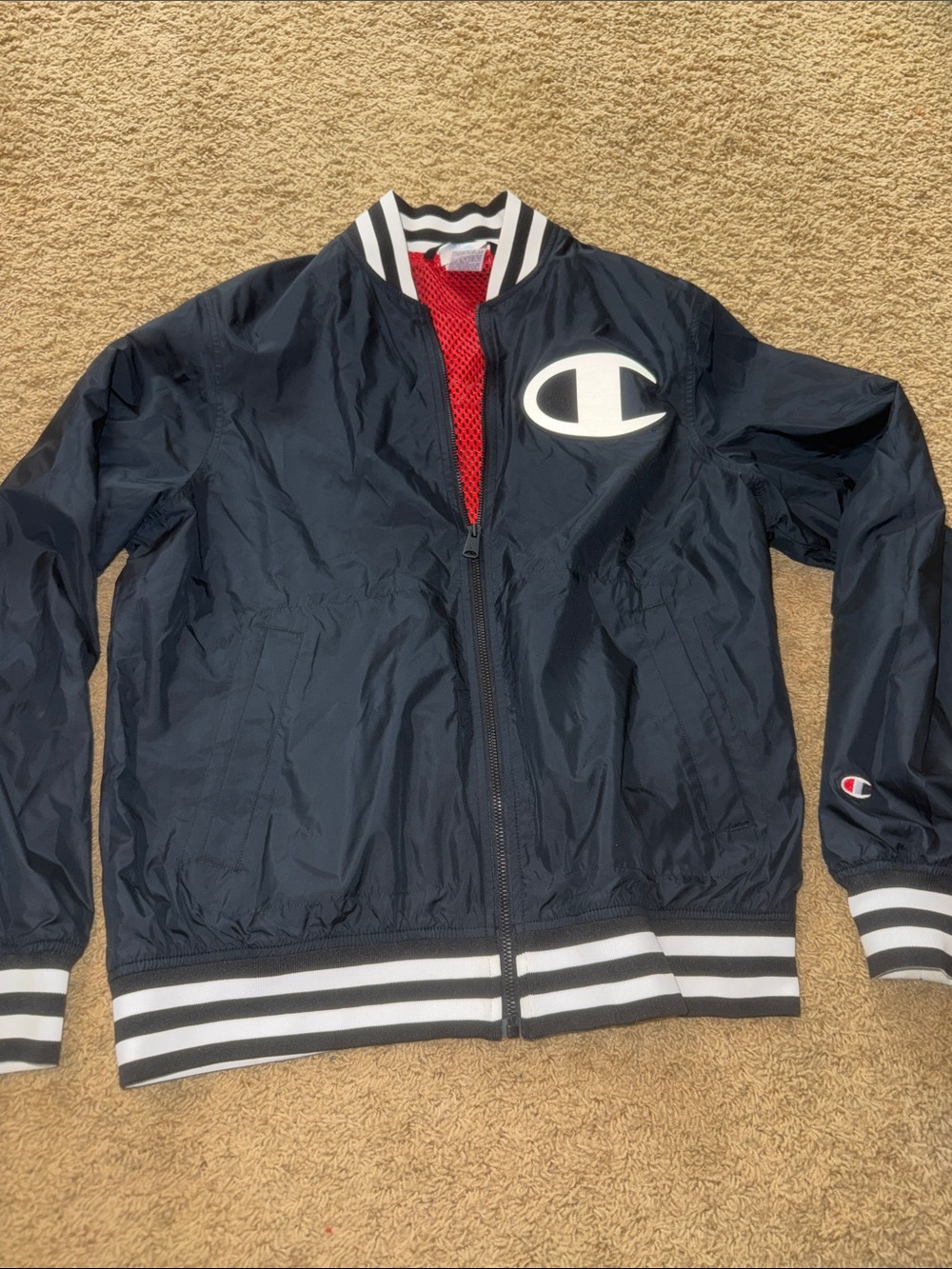 Champion black and White Varsity-Style Windbreaker